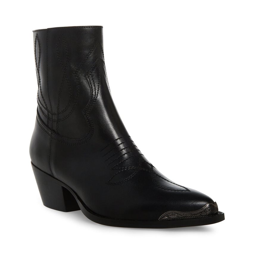 Black Steve Madden son Leather Women's Ankle Boots | PH 5392HWG